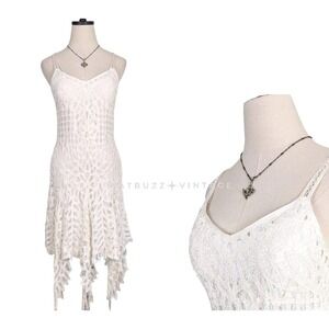 Cache Lace Handkerchief Hem Dress Womens 4 Ivory Excellent Beaded Cocktail